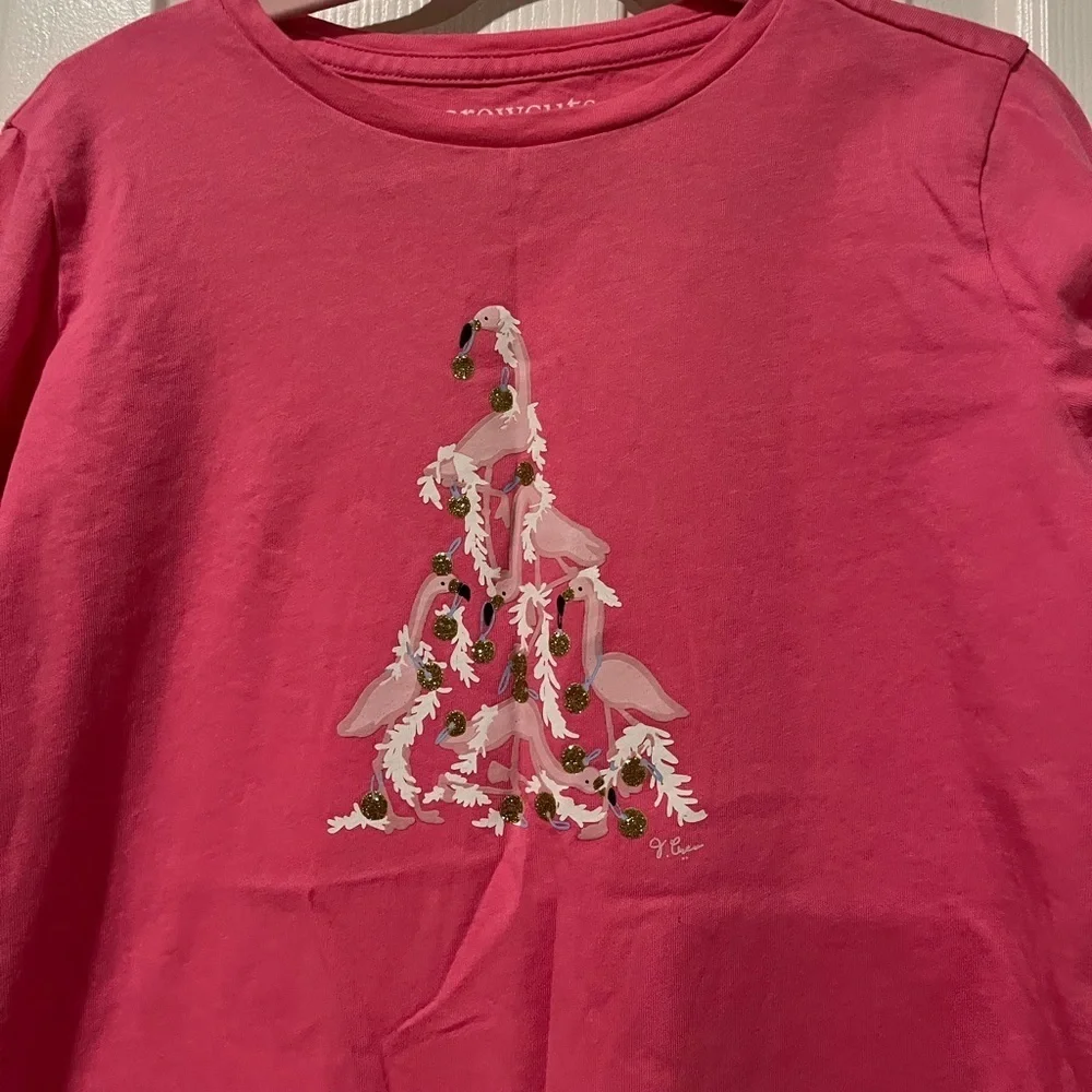 J Crew Crewcuts flamingo Xmas tree long sleeve t-shirt, size L (10-11)